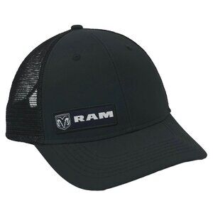 Dodge RAM Hat Black‎ Snapback Trucker Cap Mesh Back Logo Patch FCA Licensed OSFM